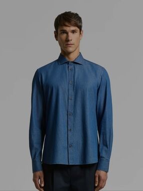 Linea In Italy Liquid Blue Color 100% Cotton Large Shirt Like New